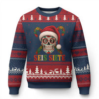 Seis Siete Xmas Meme Ugly Christmas Sweater Sugar Skull 67 Santa Hat Candy Canes - Wonder Print Shop
