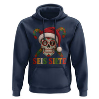 Seis Siete Christmas Meme Hoodie Sugar Skull 67 Santa Hat Candy Canes - Wonder Print Shop