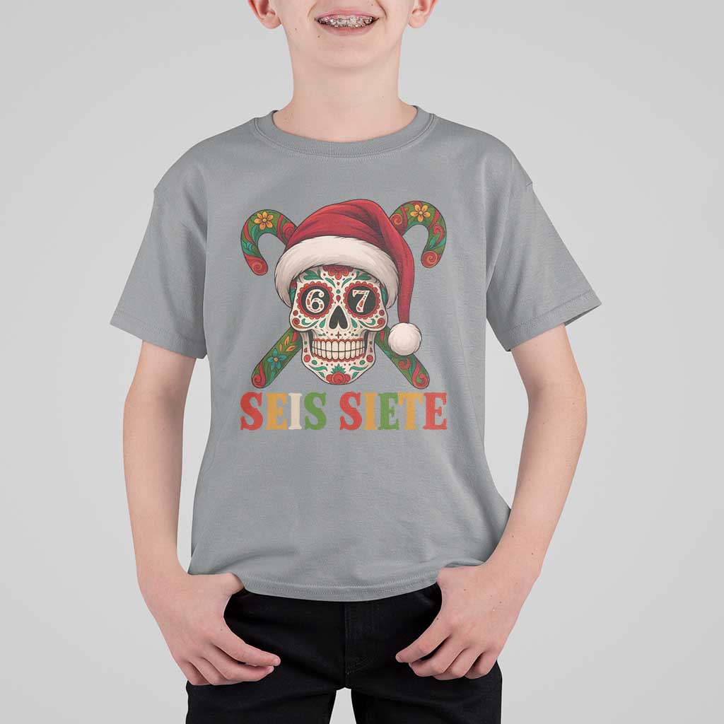 Seis Siete Christmas Meme T Shirt For Kid Sugar Skull 67 Santa Hat Candy Canes - Wonder Print Shop