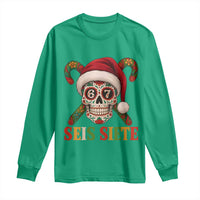 Seis Siete Christmas Meme Long Sleeve Shirt Sugar Skull 67 Santa Hat Candy Canes - Wonder Print Shop