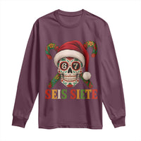 Seis Siete Christmas Meme Long Sleeve Shirt Sugar Skull 67 Santa Hat Candy Canes - Wonder Print Shop