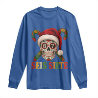Seis Siete Christmas Meme Long Sleeve Shirt Sugar Skull 67 Santa Hat Candy Canes - Wonder Print Shop