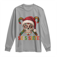 Seis Siete Christmas Meme Long Sleeve Shirt Sugar Skull 67 Santa Hat Candy Canes - Wonder Print Shop
