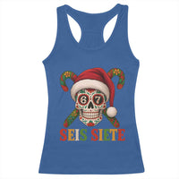 Seis Siete Christmas Meme Racerback Tank Top Sugar Skull 67 Santa Hat Candy Canes - Wonder Print Shop