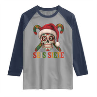 Seis Siete Christmas Meme Raglan Shirt Sugar Skull 67 Santa Hat Candy Canes - Wonder Print Shop