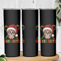 Seis Siete Christmas Meme Skinny Tumbler Sugar Skull 67 Santa Hat Candy Canes - Wonder Print Shop