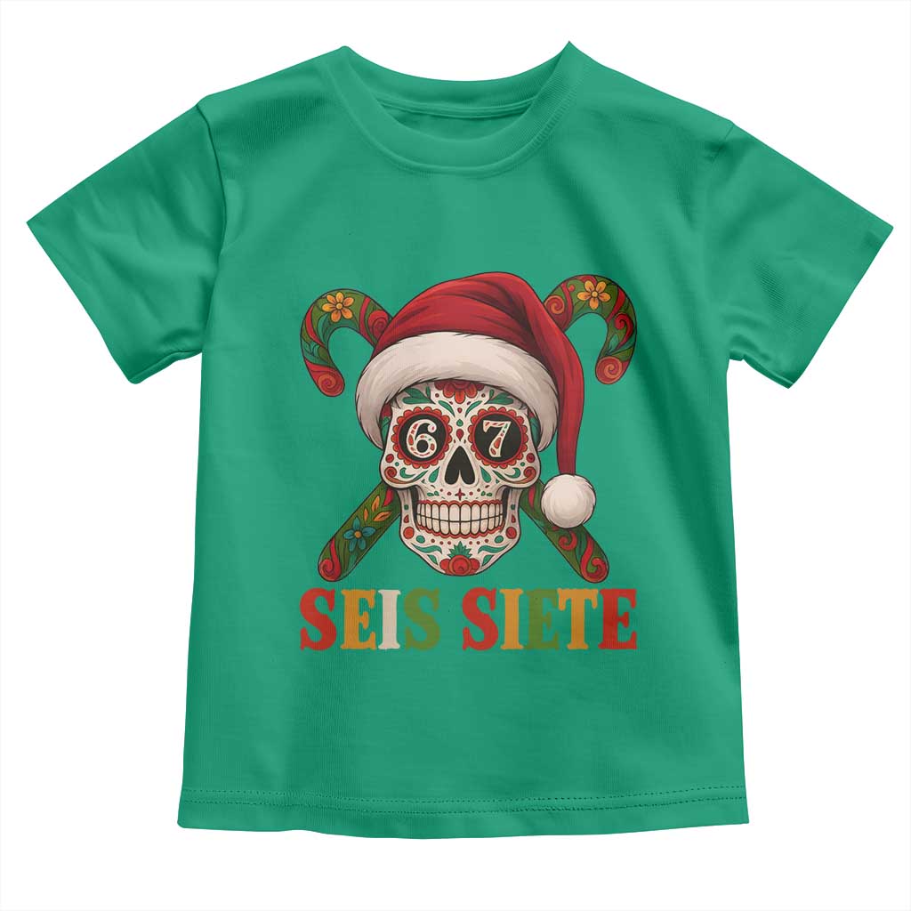 Seis Siete Christmas Meme Toddler T Shirt Sugar Skull 67 Santa Hat Candy Canes - Wonder Print Shop