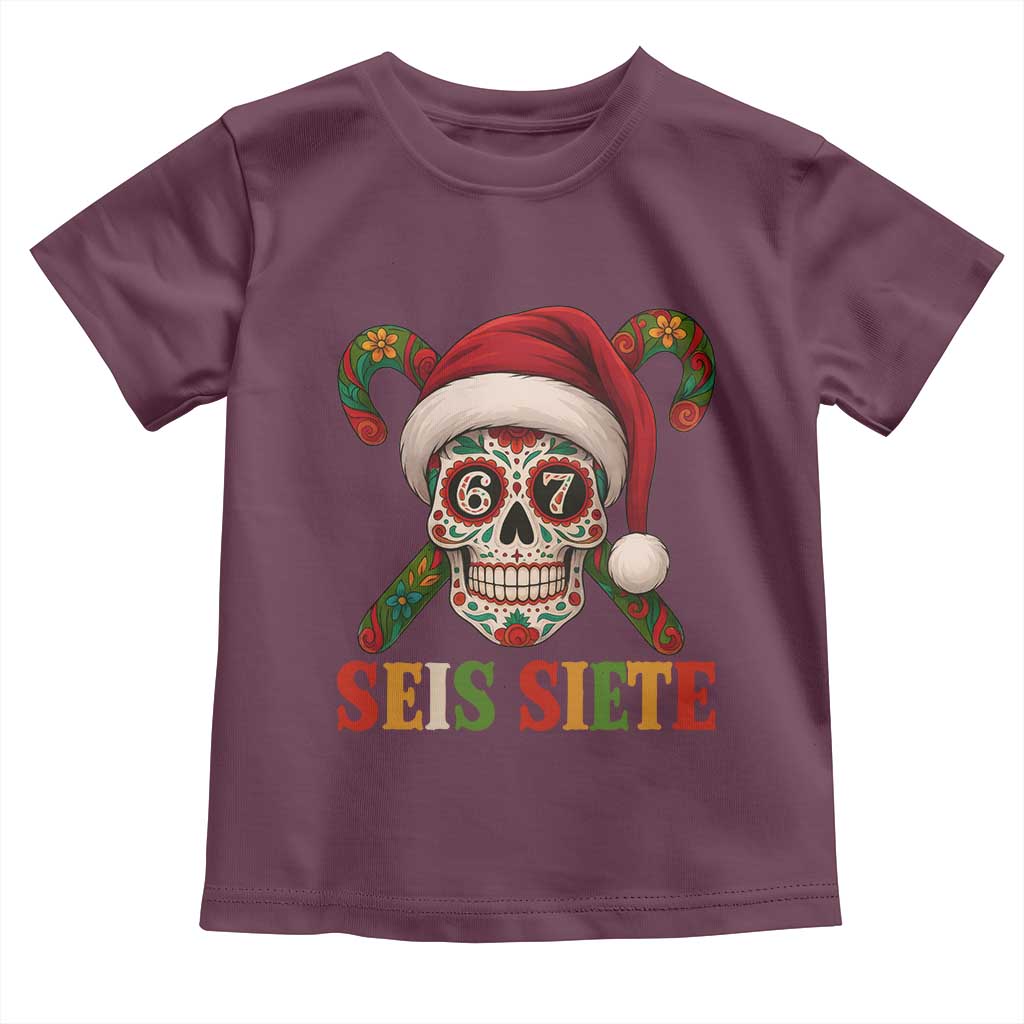 Seis Siete Christmas Meme Toddler T Shirt Sugar Skull 67 Santa Hat Candy Canes - Wonder Print Shop