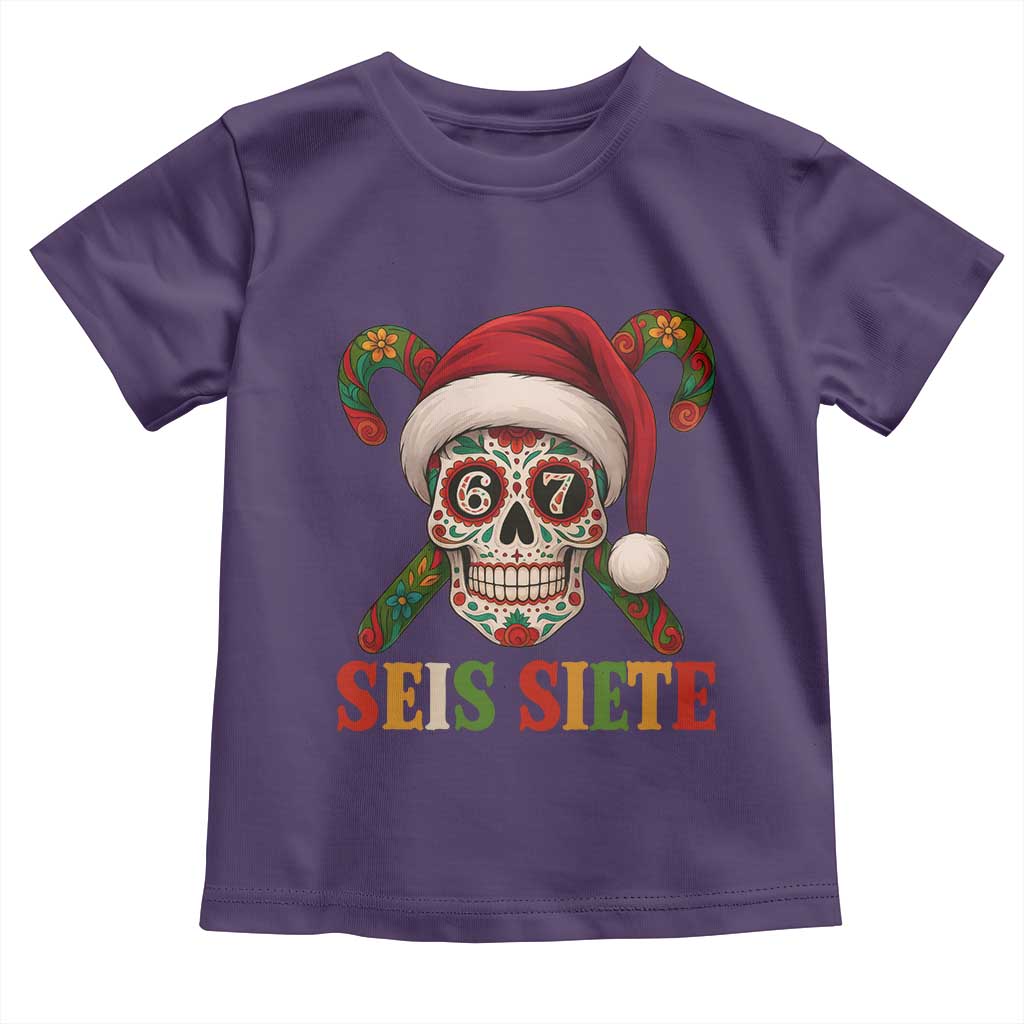 Seis Siete Christmas Meme Toddler T Shirt Sugar Skull 67 Santa Hat Candy Canes - Wonder Print Shop