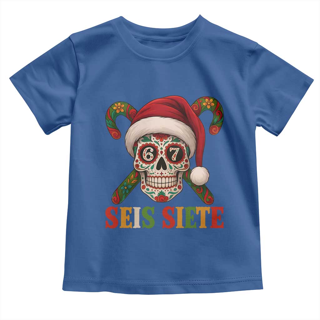 Seis Siete Christmas Meme Toddler T Shirt Sugar Skull 67 Santa Hat Candy Canes - Wonder Print Shop