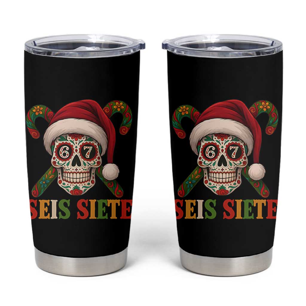 Seis Siete Christmas Meme Tumbler Cup Sugar Skull 67 Santa Hat Candy Canes - Wonder Print Shop