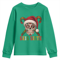 Seis Siete Christmas Meme Youth Sweatshirt Sugar Skull 67 Santa Hat Candy Canes - Wonder Print Shop