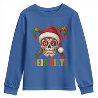 Seis Siete Christmas Meme Youth Sweatshirt Sugar Skull 67 Santa Hat Candy Canes - Wonder Print Shop