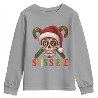 Seis Siete Christmas Meme Youth Sweatshirt Sugar Skull 67 Santa Hat Candy Canes - Wonder Print Shop