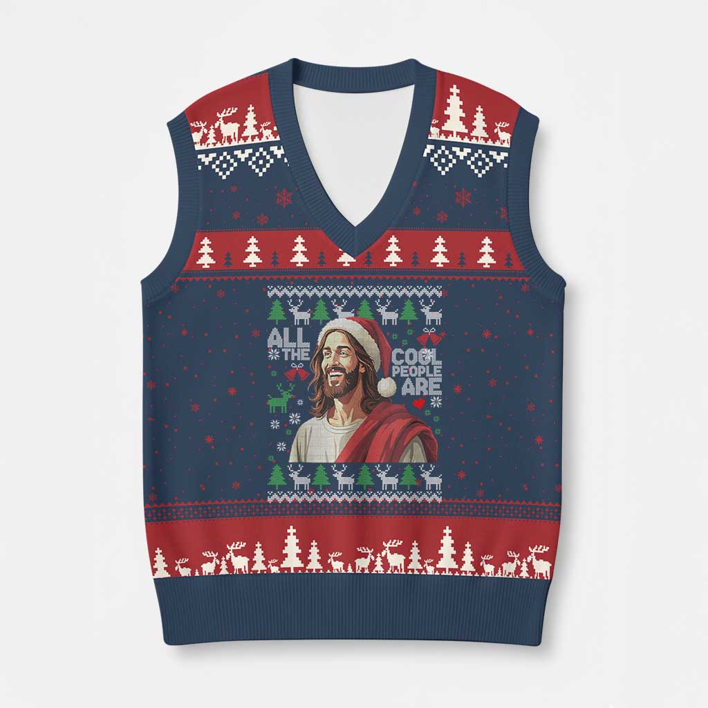 Funny Jesus Birthday V-Neck Knit Sweater Vest All the Cool People Are Born in December - Wonder Print Shop