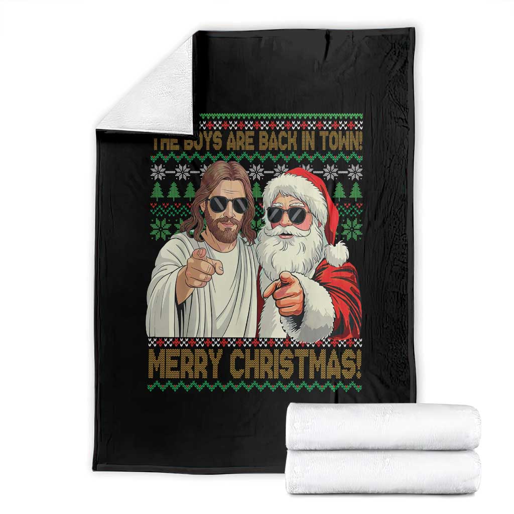 The Boys Are Back in Town Funny Christmas Throw Blanket Cool Santa and Jesus Holiday Humor - Wonder Print Shop