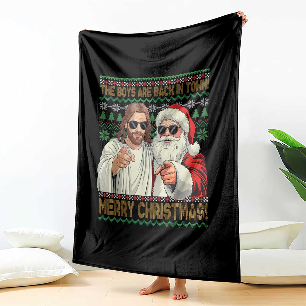 The Boys Are Back in Town Funny Christmas Throw Blanket Cool Santa and Jesus Holiday Humor - Wonder Print Shop