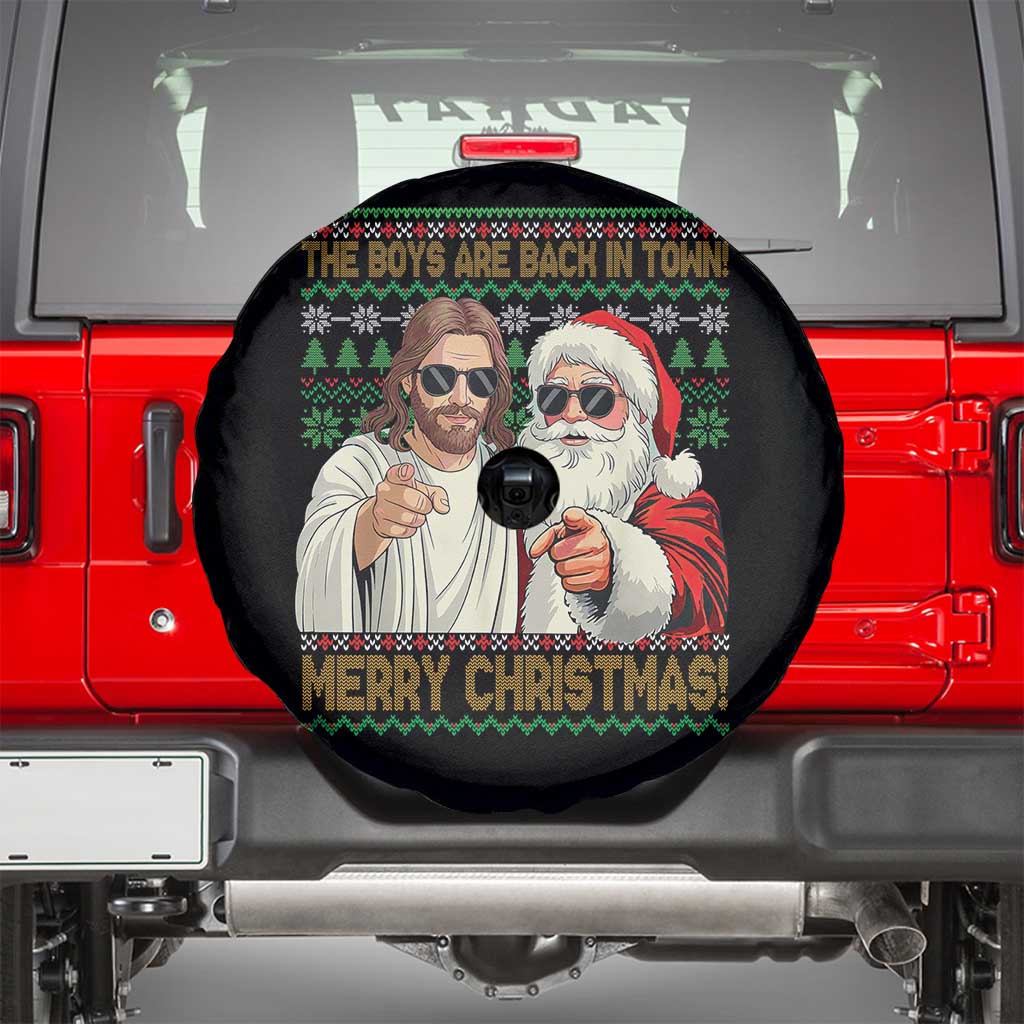The Boys Are Back in Town Funny Christmas Spare Tire Cover Cool Santa and Jesus Holiday Humor - Wonder Print Shop