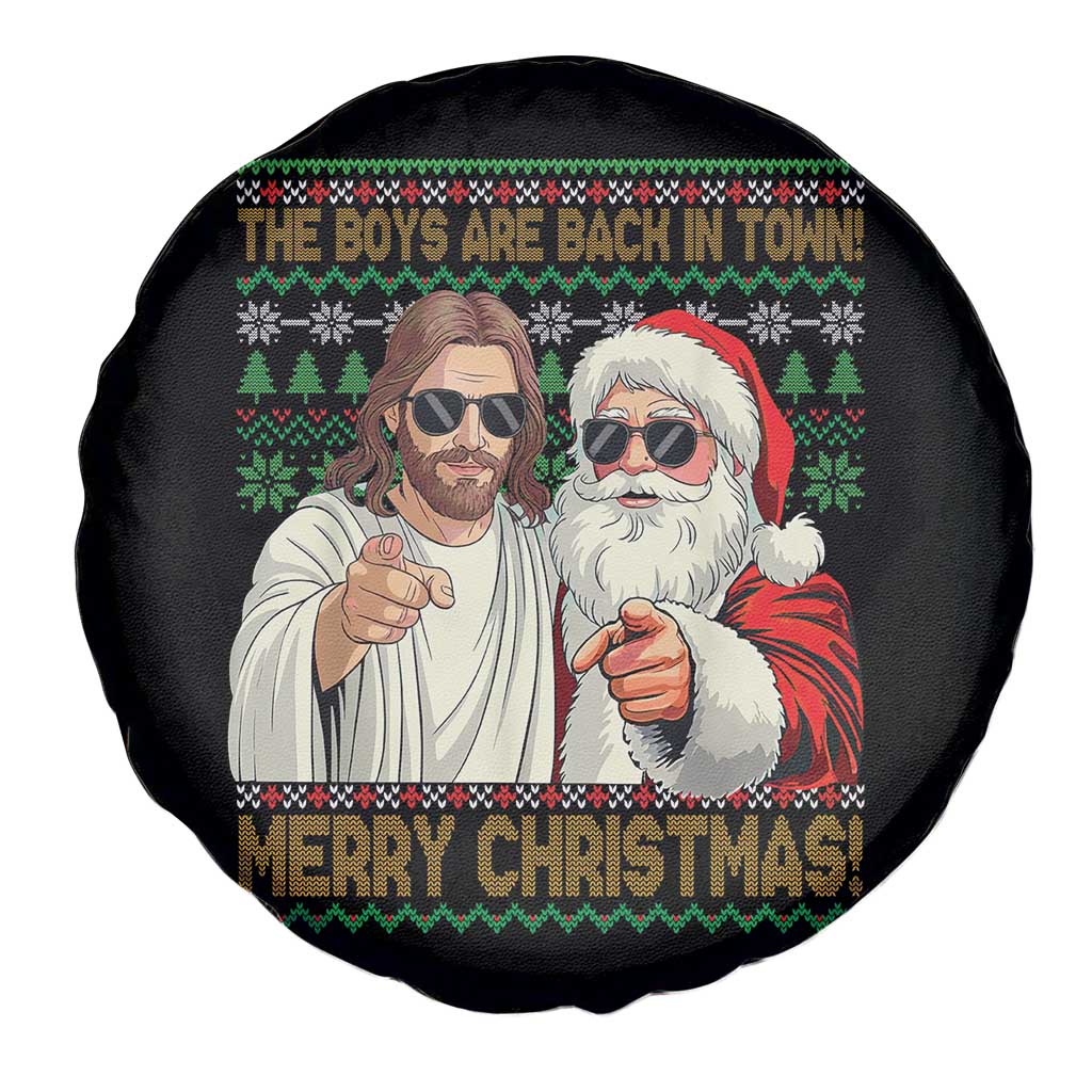 The Boys Are Back in Town Funny Christmas Spare Tire Cover Cool Santa and Jesus Holiday Humor - Wonder Print Shop