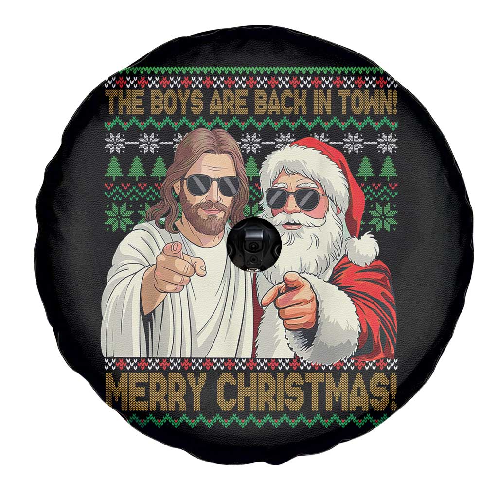 The Boys Are Back in Town Funny Christmas Spare Tire Cover Cool Santa and Jesus Holiday Humor - Wonder Print Shop