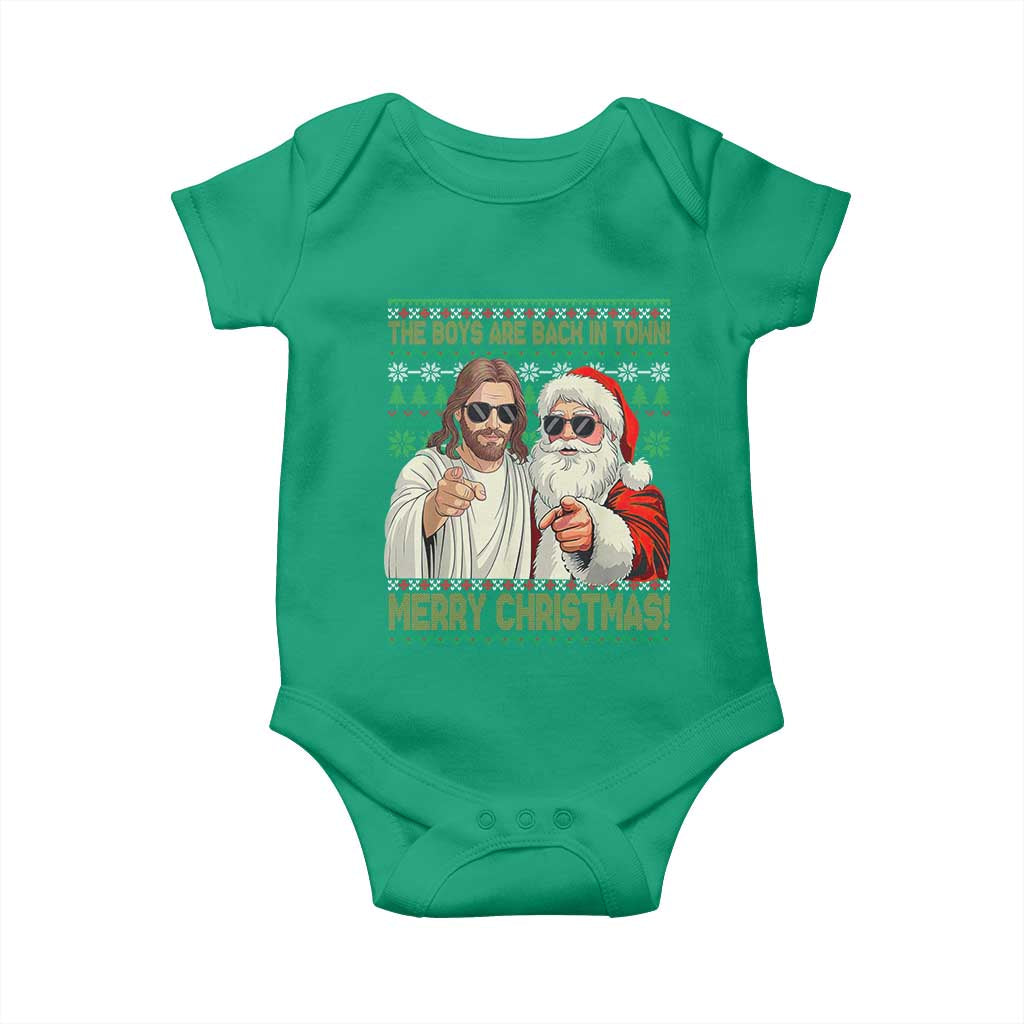 The Boys Are Back in Town Funny Christmas Baby Onesie Cool Santa and Jesus Holiday Humor - Wonder Print Shop
