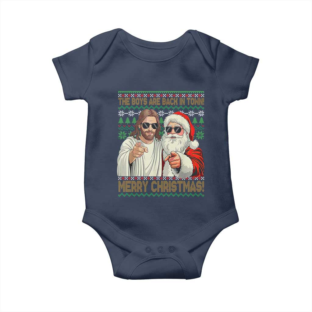 The Boys Are Back in Town Funny Christmas Baby Onesie Cool Santa and Jesus Holiday Humor - Wonder Print Shop
