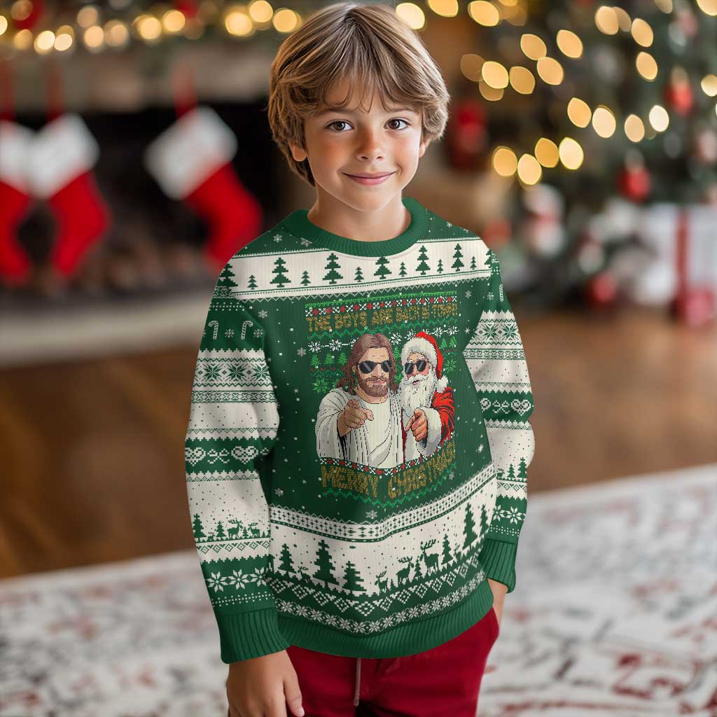 The Boys Are Back in Town Funny Xmas Ugly Christmas Sweater Cool Santa and Jesus Holiday Humor - Wonder Print Shop