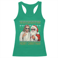 The Boys Are Back in Town Funny Christmas Racerback Tank Top Cool Santa and Jesus Holiday Humor - Wonder Print Shop