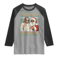 The Boys Are Back in Town Funny Christmas Raglan Shirt Cool Santa and Jesus Holiday Humor - Wonder Print Shop