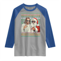 The Boys Are Back in Town Funny Christmas Raglan Shirt Cool Santa and Jesus Holiday Humor - Wonder Print Shop