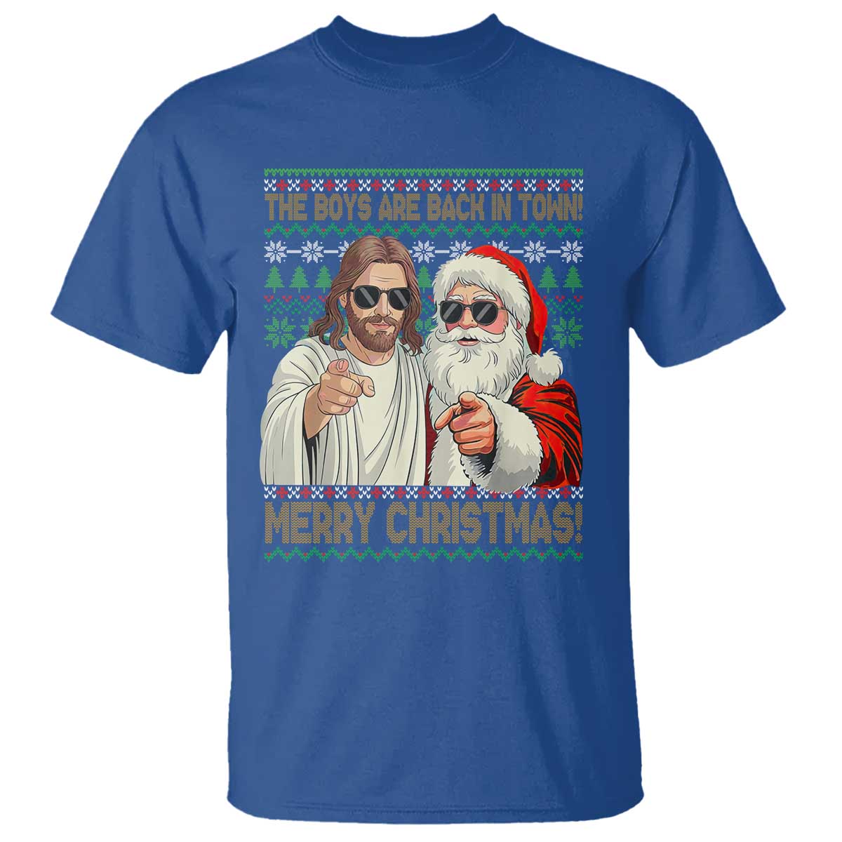 The Boys Are Back in Town Funny Christmas T Shirt Cool Santa and Jesus Holiday Humor - Wonder Print Shop