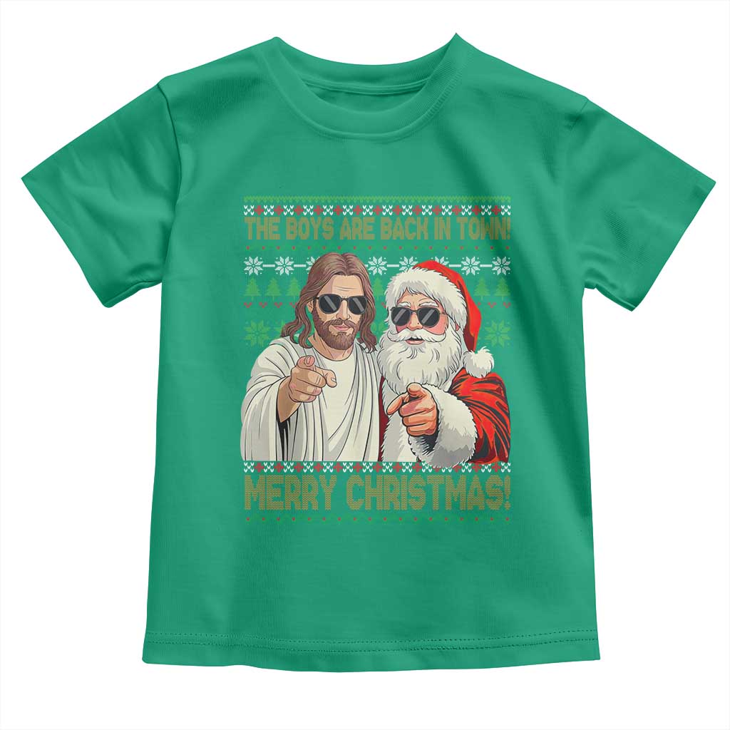 The Boys Are Back in Town Funny Christmas Toddler T Shirt Cool Santa and Jesus Holiday Humor - Wonder Print Shop