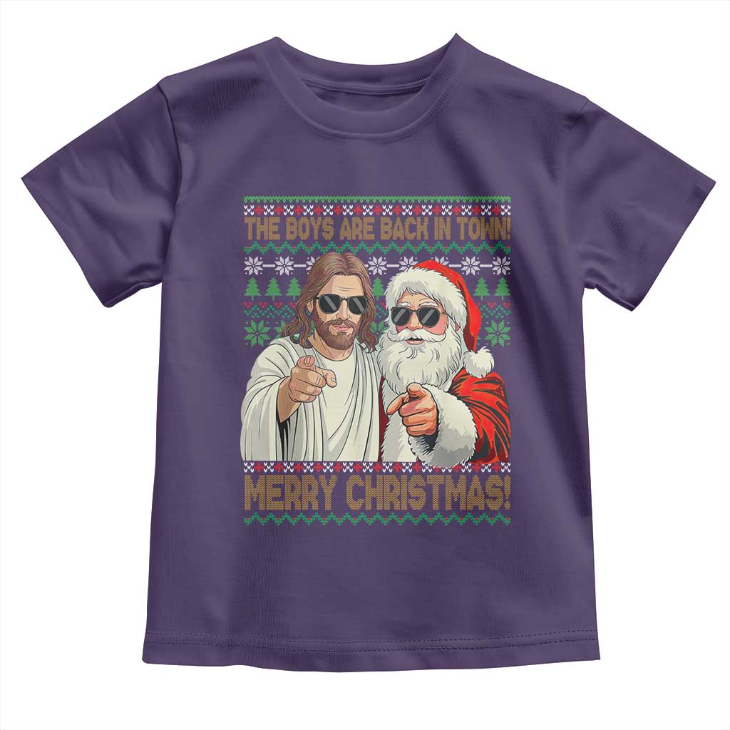 The Boys Are Back in Town Funny Christmas Toddler T Shirt Cool Santa and Jesus Holiday Humor - Wonder Print Shop
