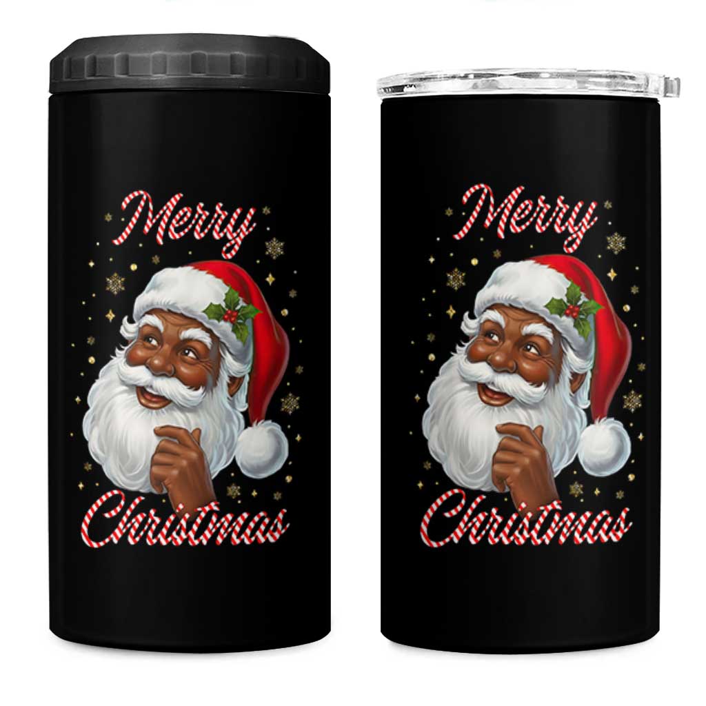 Merry Christmas Black Santa Claus 4 in 1 Can Cooler Tumbler Retro Nostalgic Festive Holiday - Wonder Print Shop
