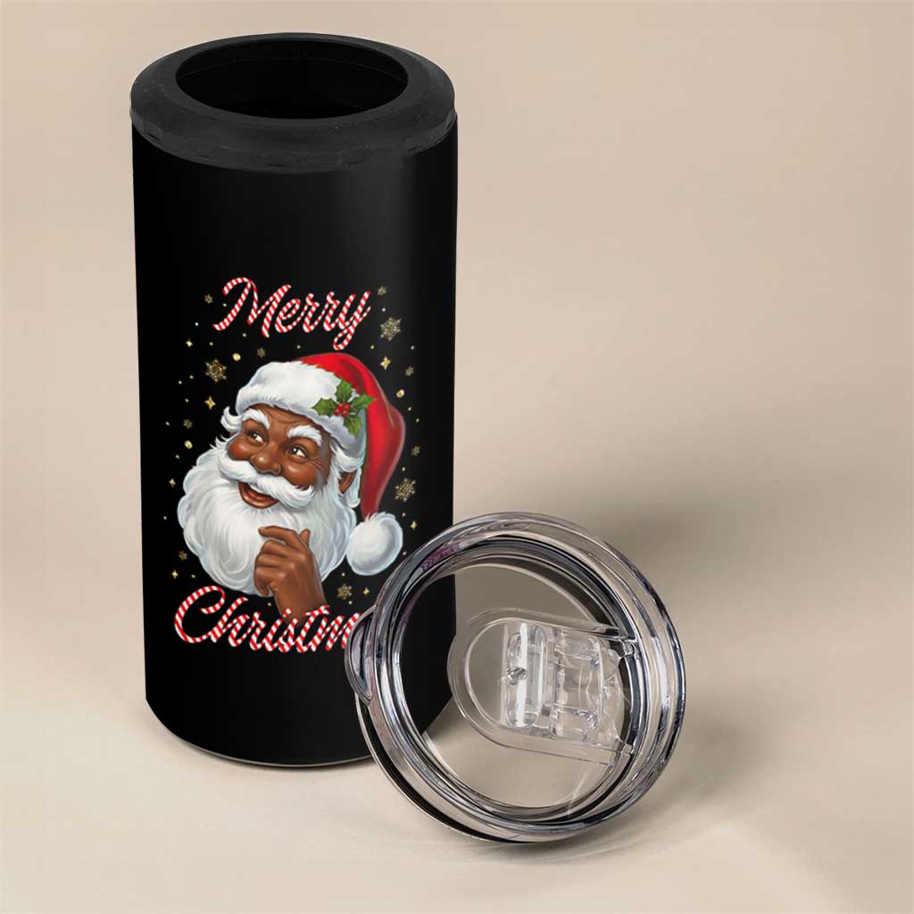 Merry Christmas Black Santa Claus 4 in 1 Can Cooler Tumbler Retro Nostalgic Festive Holiday - Wonder Print Shop