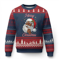 Merry Xmas Black Santa Claus Ugly Christmas Sweater Retro Nostalgic Festive Holiday - Wonder Print Shop