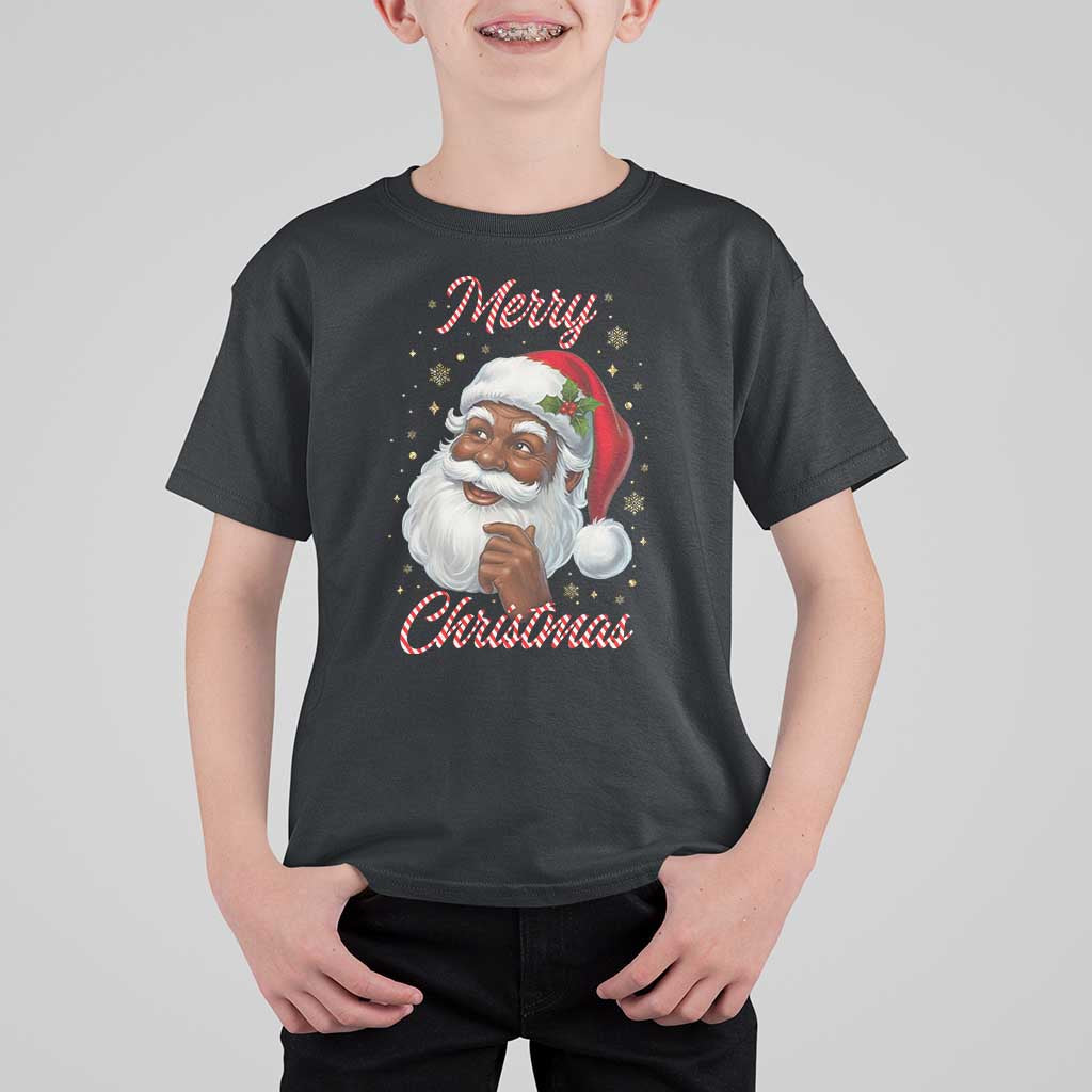 Merry Christmas Black Santa Claus T Shirt For Kid Retro Nostalgic Festive Holiday - Wonder Print Shop