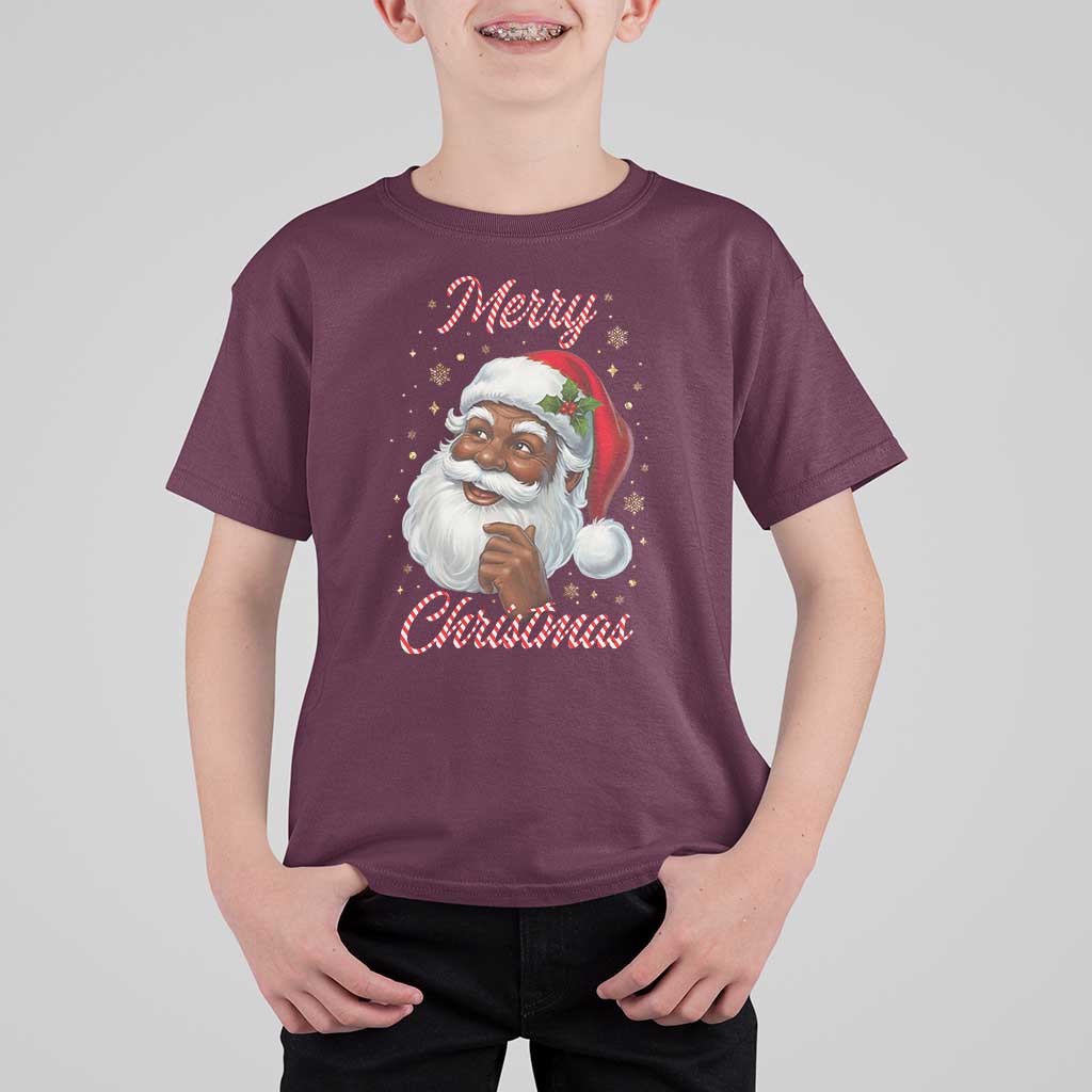 Merry Christmas Black Santa Claus T Shirt For Kid Retro Nostalgic Festive Holiday - Wonder Print Shop