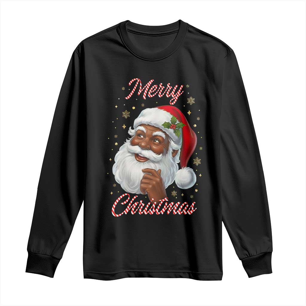 Merry Christmas Black Santa Claus Long Sleeve Shirt Retro Nostalgic Festive Holiday - Wonder Print Shop