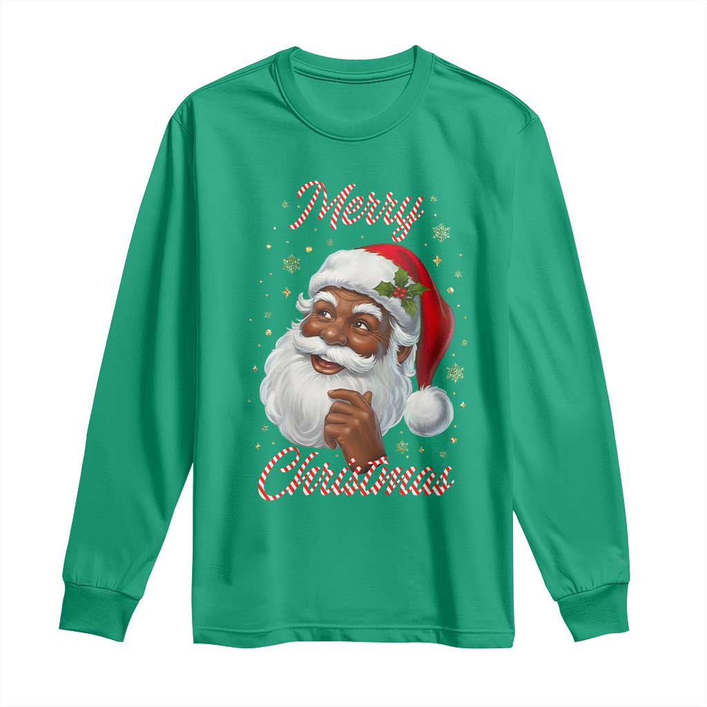 Merry Christmas Black Santa Claus Long Sleeve Shirt Retro Nostalgic Festive Holiday - Wonder Print Shop