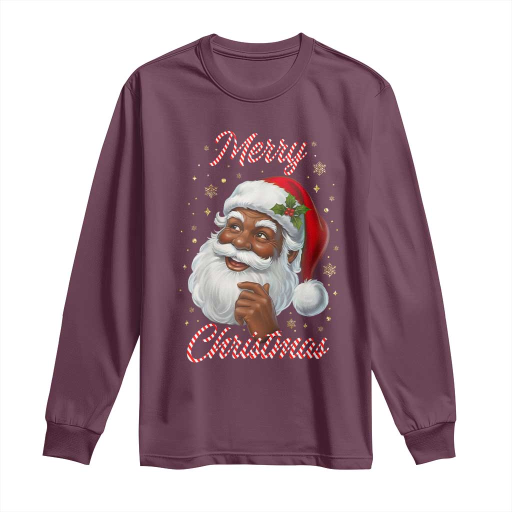 Merry Christmas Black Santa Claus Long Sleeve Shirt Retro Nostalgic Festive Holiday - Wonder Print Shop