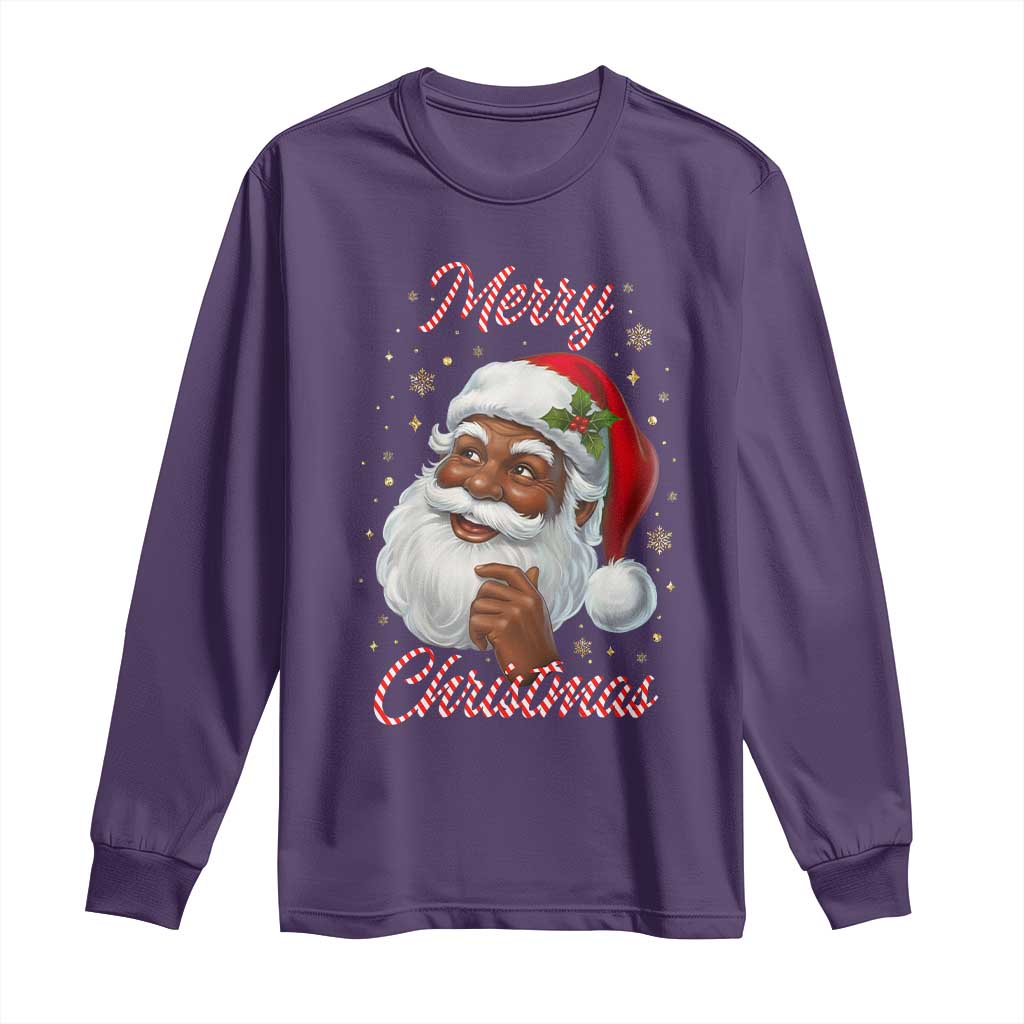 Merry Christmas Black Santa Claus Long Sleeve Shirt Retro Nostalgic Festive Holiday - Wonder Print Shop