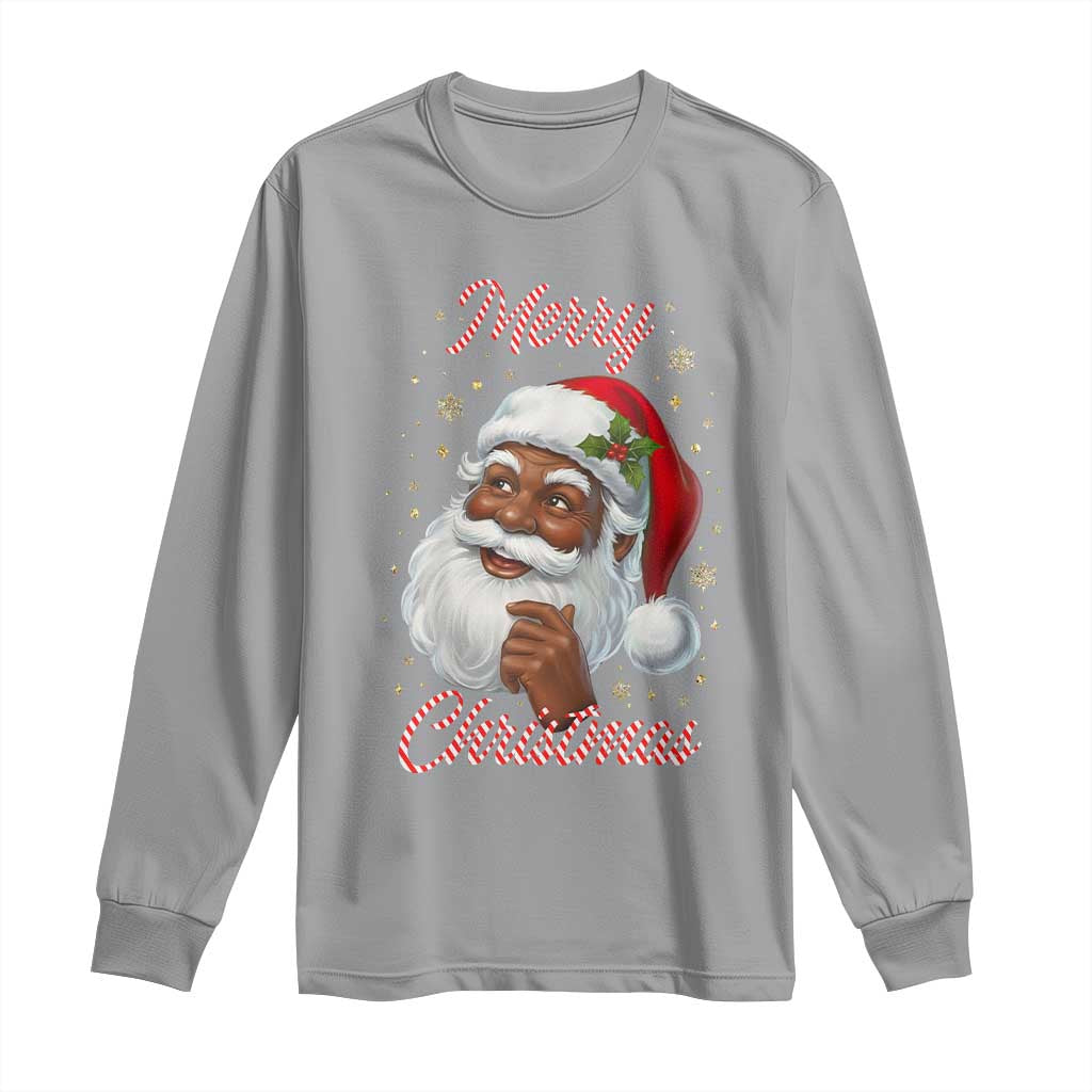 Merry Christmas Black Santa Claus Long Sleeve Shirt Retro Nostalgic Festive Holiday - Wonder Print Shop