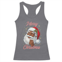 Merry Christmas Black Santa Claus Racerback Tank Top Retro Nostalgic Festive Holiday - Wonder Print Shop