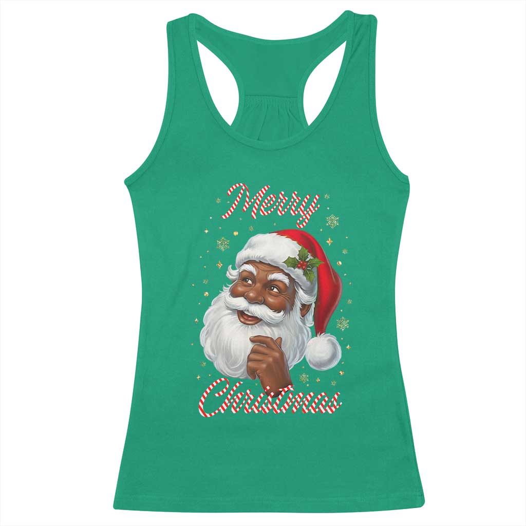 Merry Christmas Black Santa Claus Racerback Tank Top Retro Nostalgic Festive Holiday - Wonder Print Shop