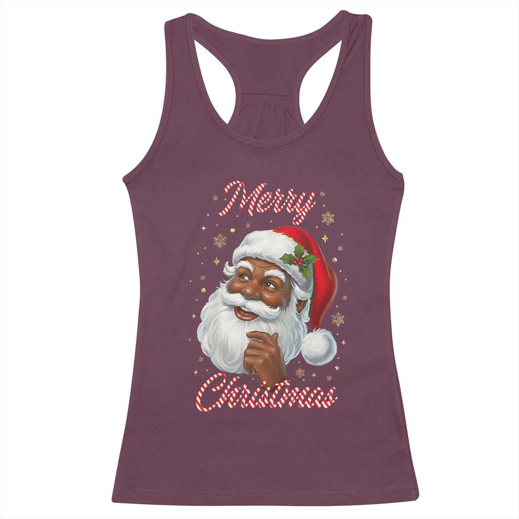 Merry Christmas Black Santa Claus Racerback Tank Top Retro Nostalgic Festive Holiday - Wonder Print Shop