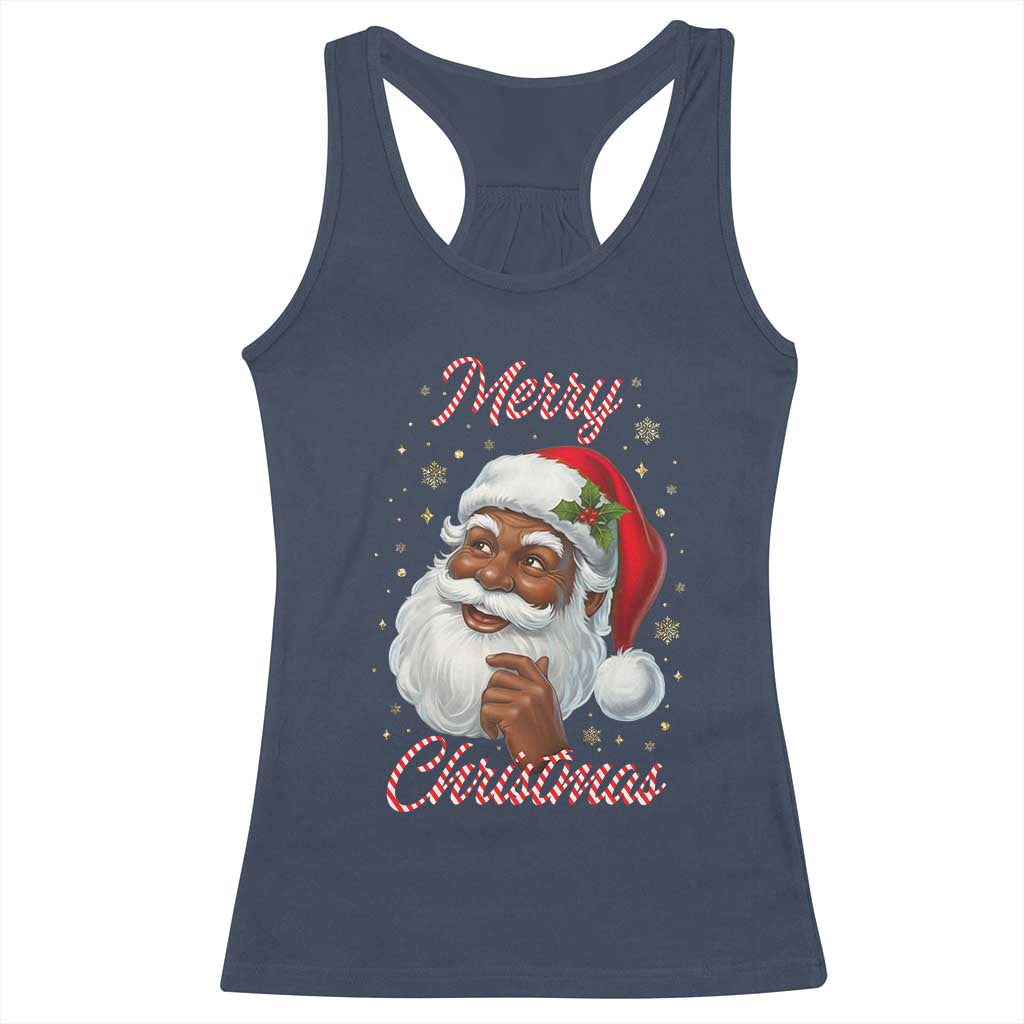 Merry Christmas Black Santa Claus Racerback Tank Top Retro Nostalgic Festive Holiday - Wonder Print Shop