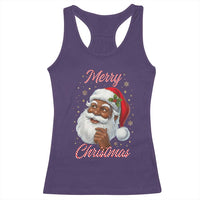 Merry Christmas Black Santa Claus Racerback Tank Top Retro Nostalgic Festive Holiday - Wonder Print Shop
