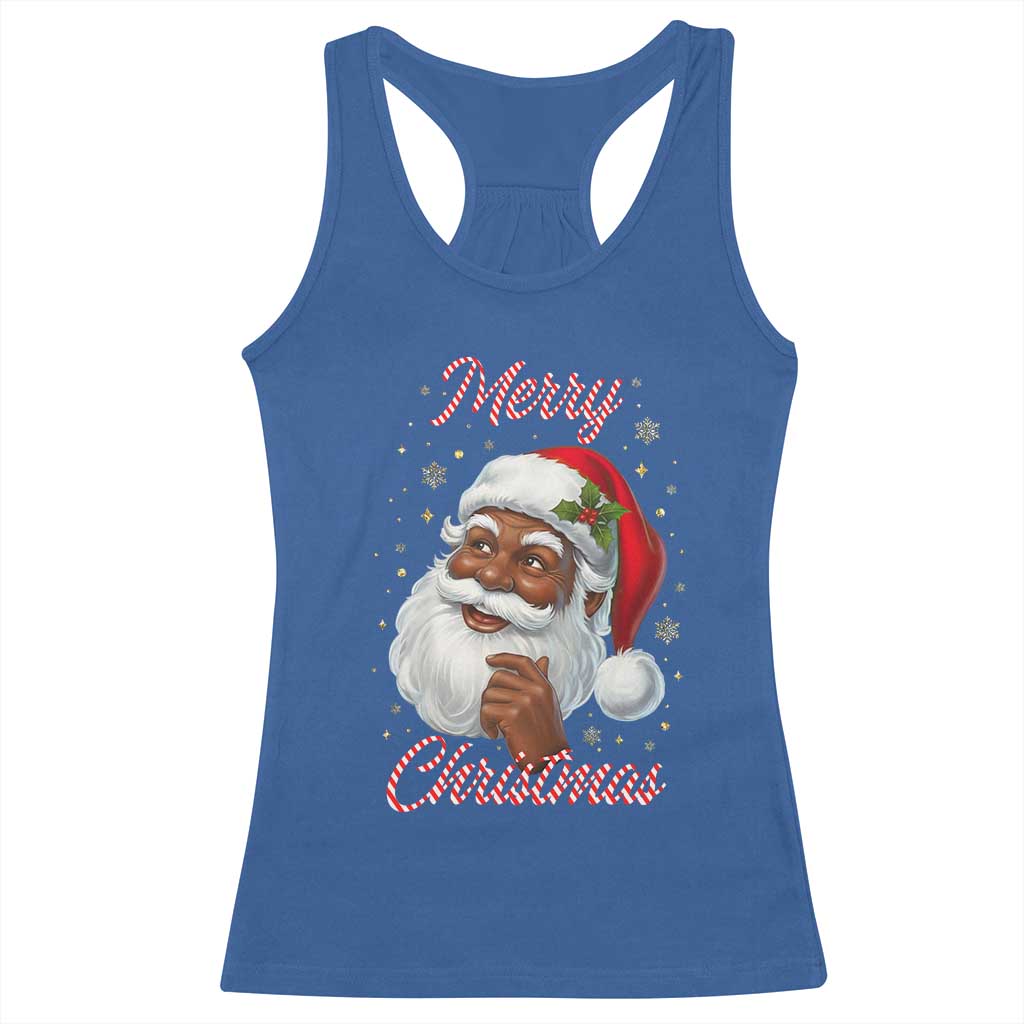 Merry Christmas Black Santa Claus Racerback Tank Top Retro Nostalgic Festive Holiday - Wonder Print Shop