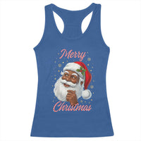 Merry Christmas Black Santa Claus Racerback Tank Top Retro Nostalgic Festive Holiday - Wonder Print Shop